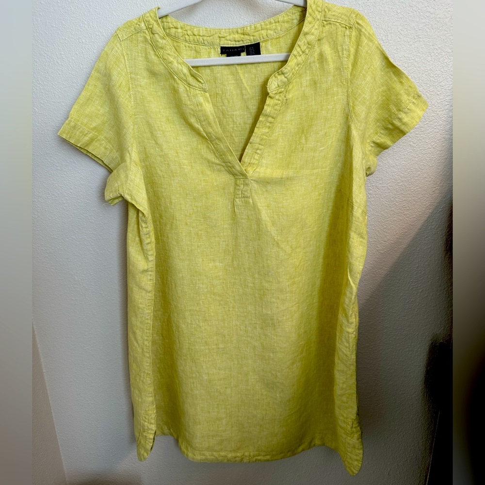 Tahari linen short sleeve dress popover 1X